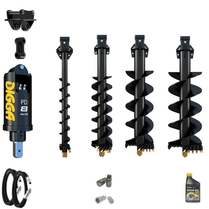 Digga PD8HF 75mm square auger drive combo package excavator up to 8T with 8 series augers Earthmoving Warehouse