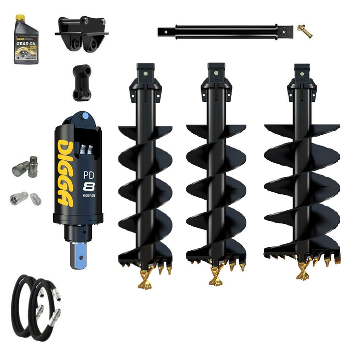 Digga PD8HF 75mm square auger drive combo package excavator up to 8T with 8 series augers Earthmoving Warehouse