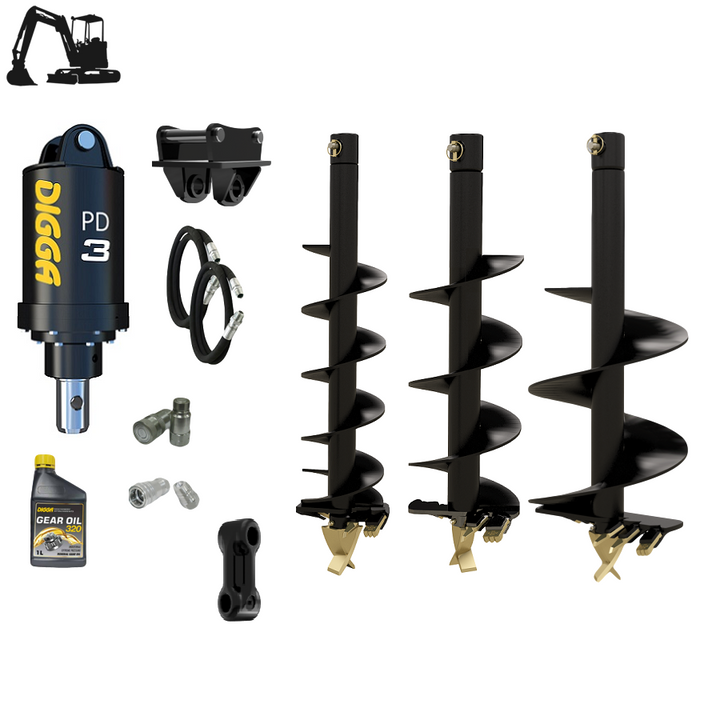 Digga PD3 auger drive combo package mini excavator up to 4T Earthmoving Warehouse